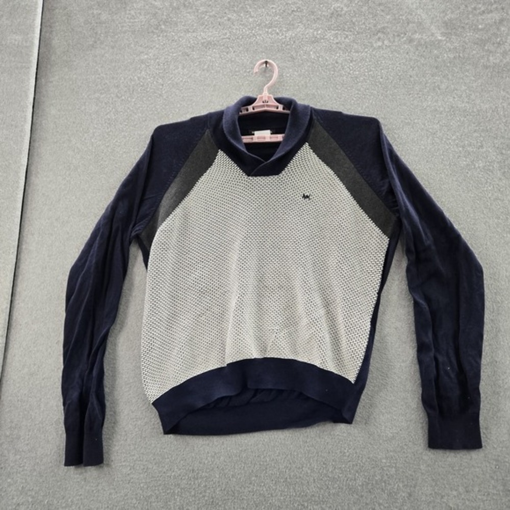 Michael Kors Men Sweatshirt XXL Navy Geometric Long Sleeve Shawl Collar